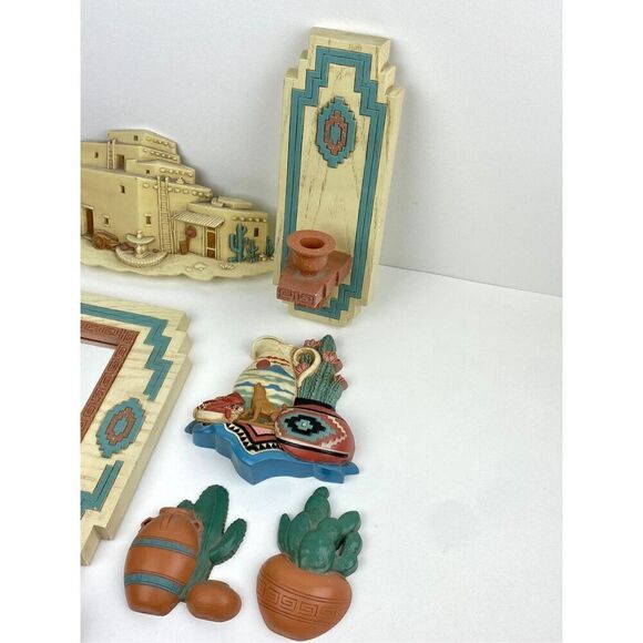 Vtg Burwood Products Sconces Mirror Shelf Set Aztec Southwest Boho - Set of 11 - Picture 3 of 14